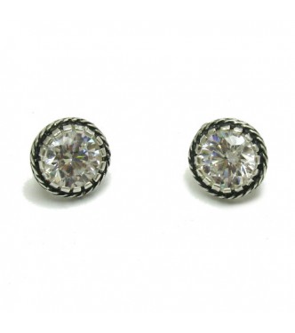 E000643 Sterling silver earrings solid 925 with 9mm round CZ  Empress